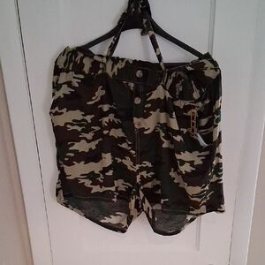 Green and Brown Cargo Shorts with Camouflage Pattern